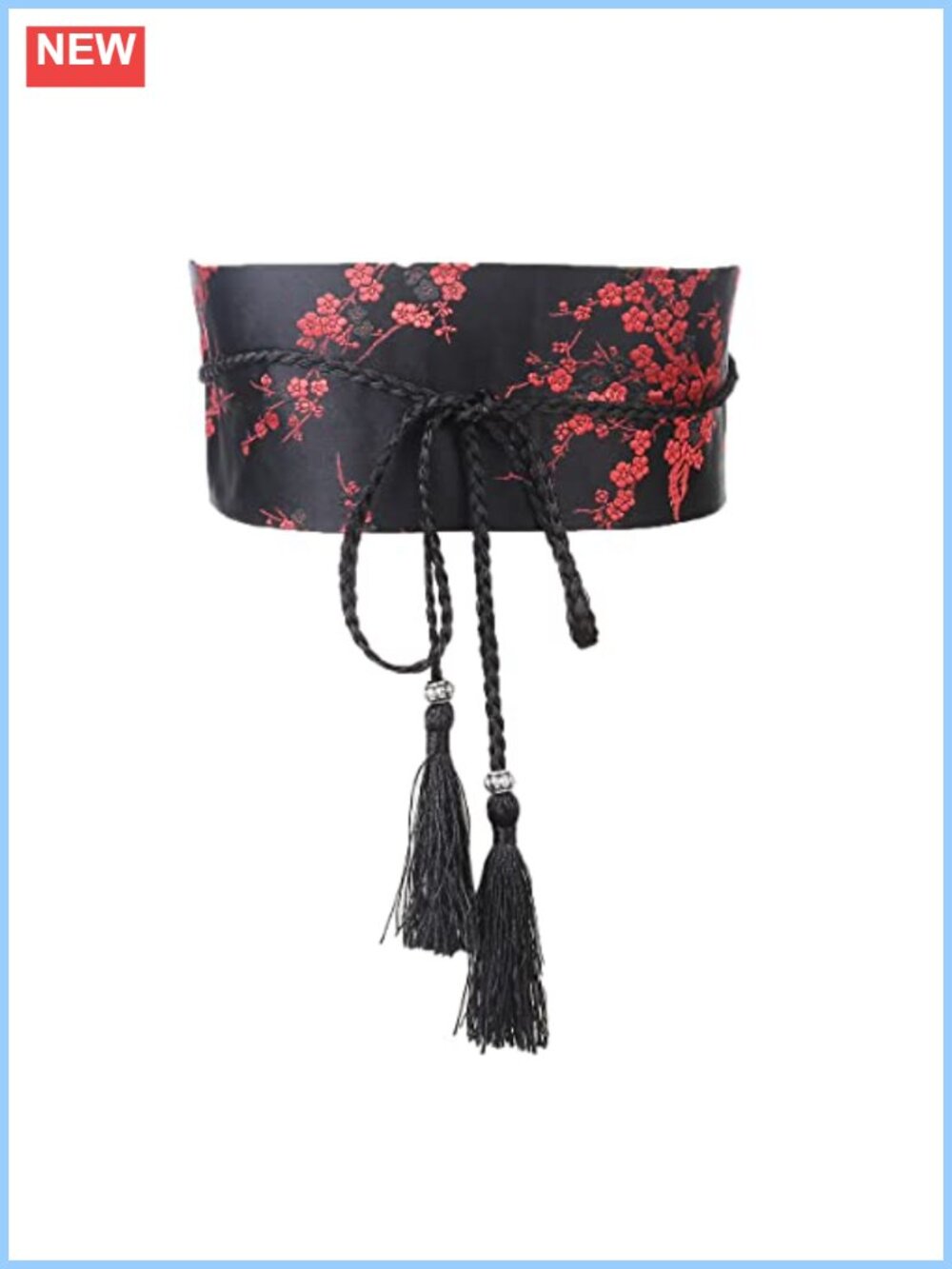 Embroidered Wide Waistband Obi Belt Japanese Kimono Style Tassel Tie